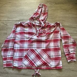 IU Indiana Red & White Plaid Hooded Pullover